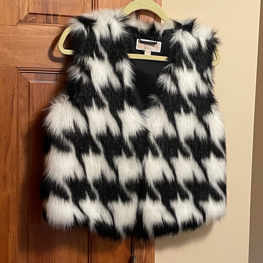 Michael Kors Black and White Faux Fur Vest - Medium